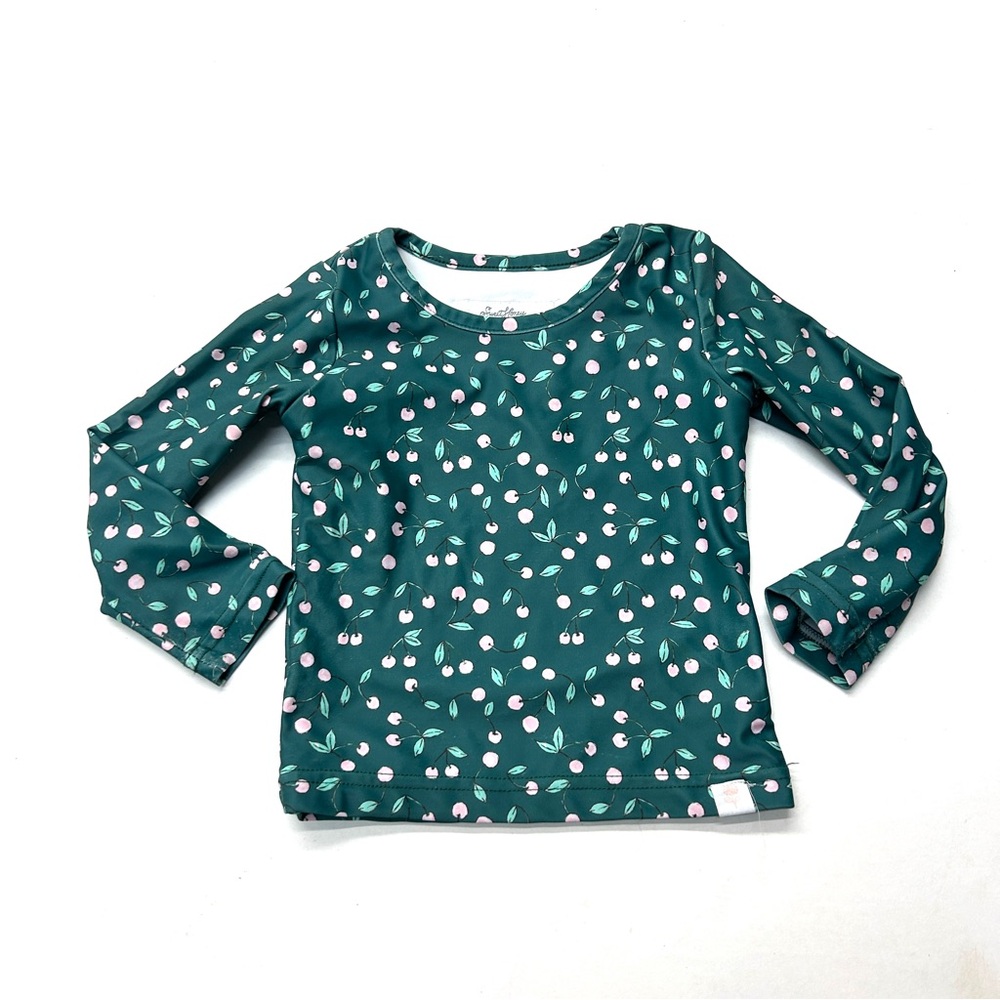SweetHoney Teal Green Cherry Print Long Sleeve Rashguard Swim Top